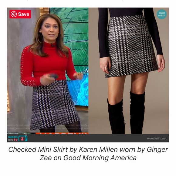 Karen Millen Monochrome Plaid Mini Skirt Black & White Plaid Size 8 wool blend - Picture 5 of 17